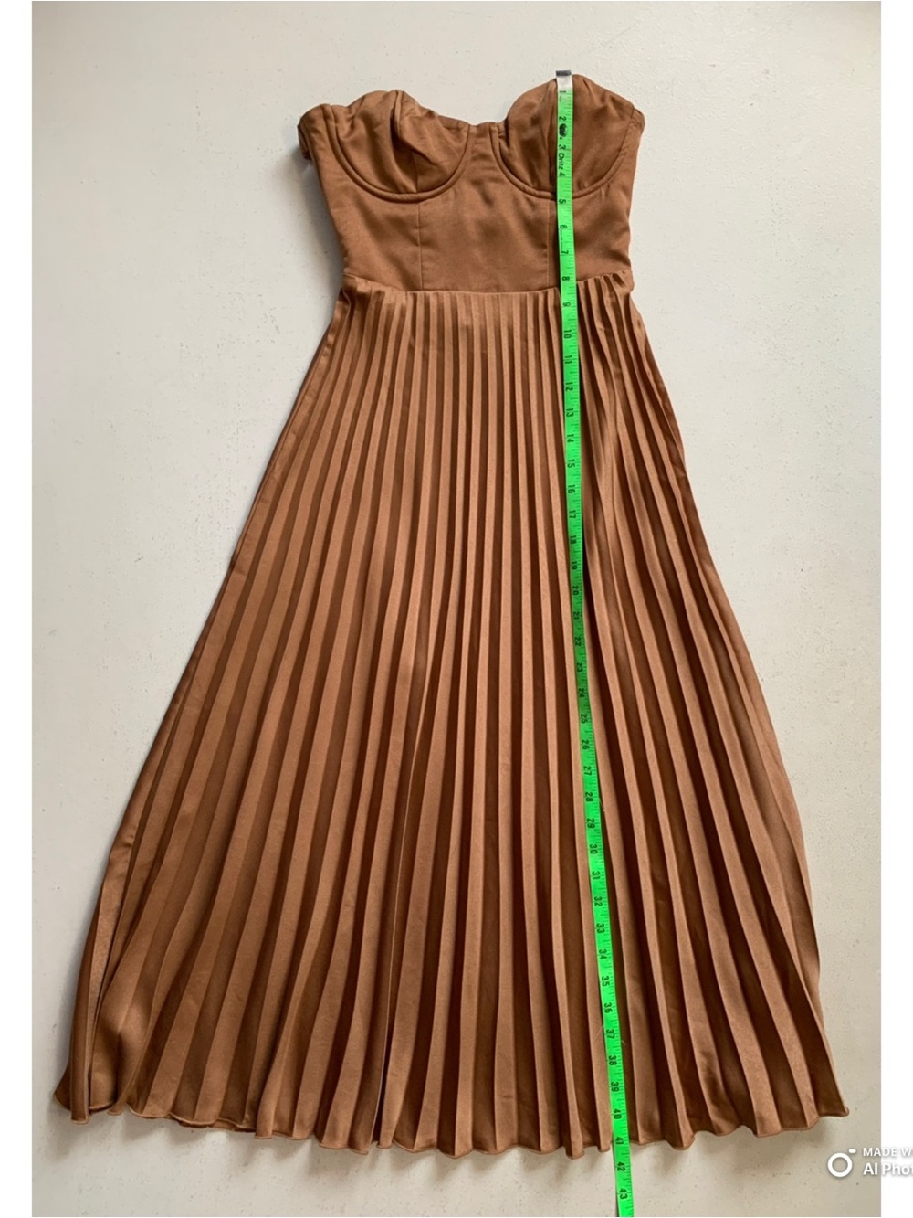 Lulu's Strapless Pleated Midi Dress in Chestnut Brown - Picture 14 of 15